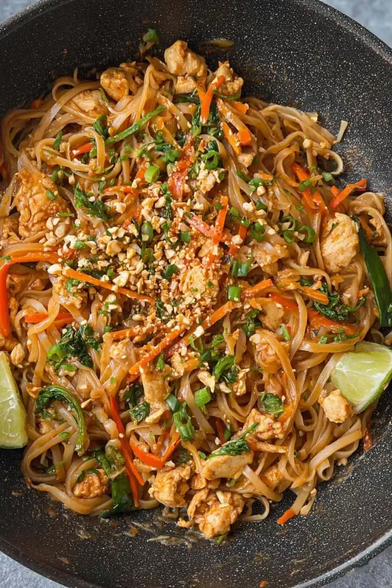 Spicy Chicken Pad Thai with Tofu