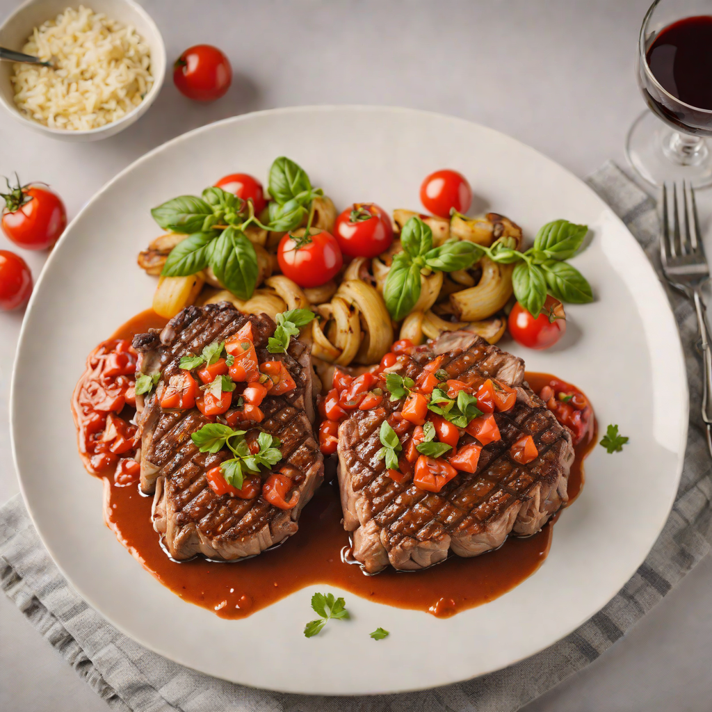 Pan-Seared Ribeye with Spicy Tomato Cacciatore Sauce