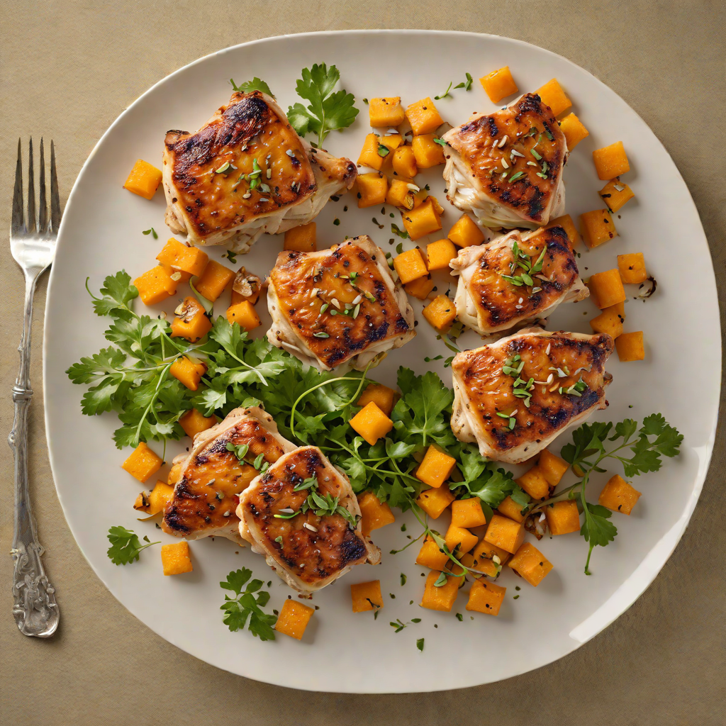 Pan-Seared Chicken Thighs with Roasted Garlic and Spiced Butternut Squash