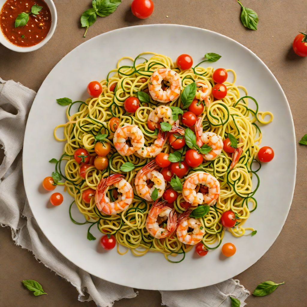 Sautéed Shrimp and Zucchini Noodles with Cherry Tomato Basil Sauce