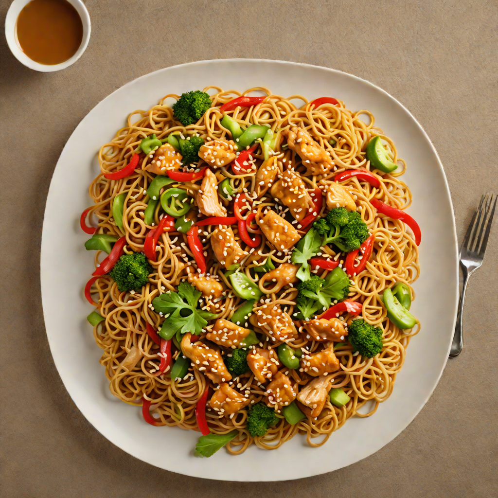 Stir-Fried Chicken and Veggie Noodles with Sesame