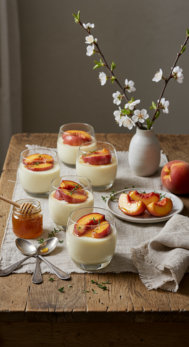 Oven-Roasted Peach and Honey Panna Cotta