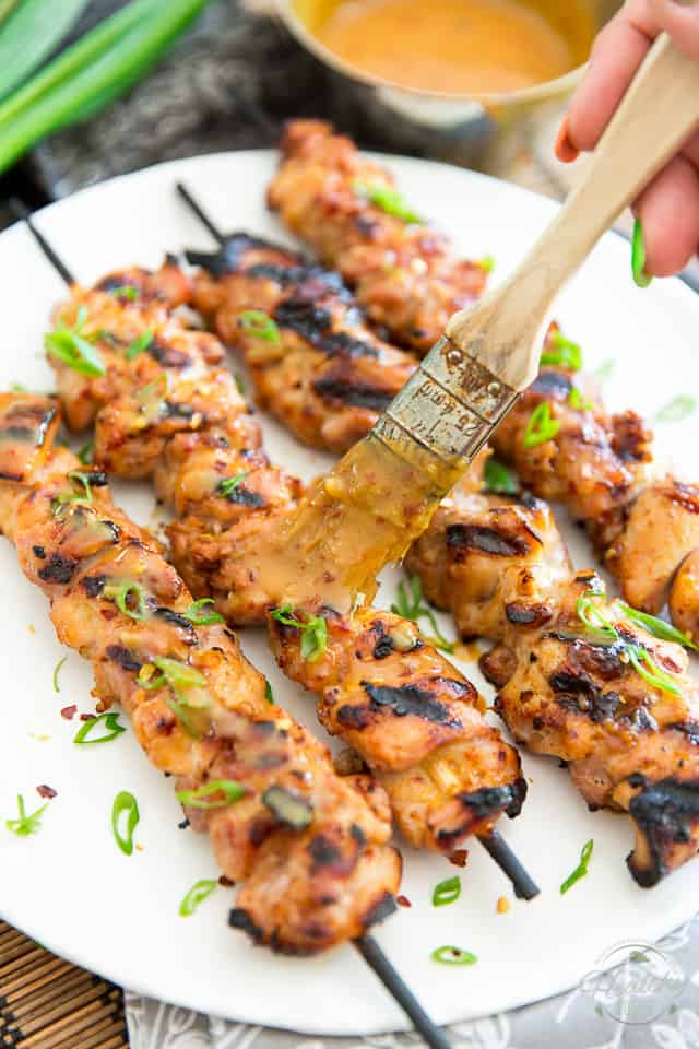 Grilled Charcoal Chicken Skewers with Honey-Dijon Glaze