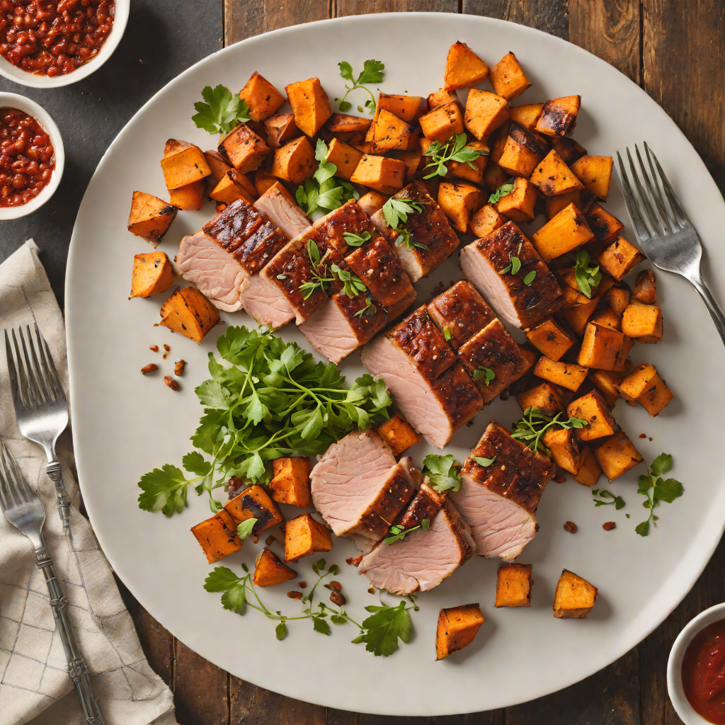 Sheet Pan Harissa-Spiced Pork Tenderloin with Roasted Sweet Potatoes