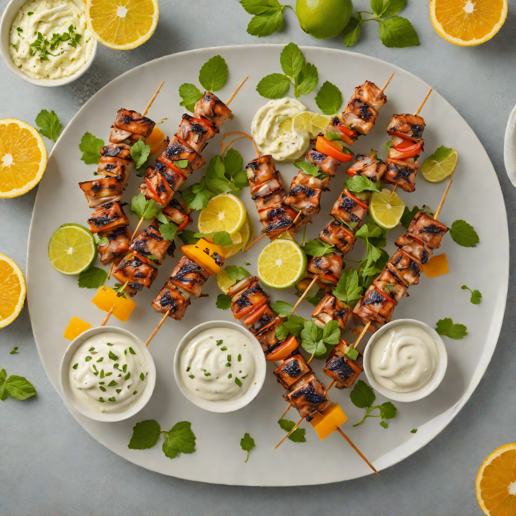 Grilled Citrus-Ginger Pork Skewers with Mint Yogurt Sauce