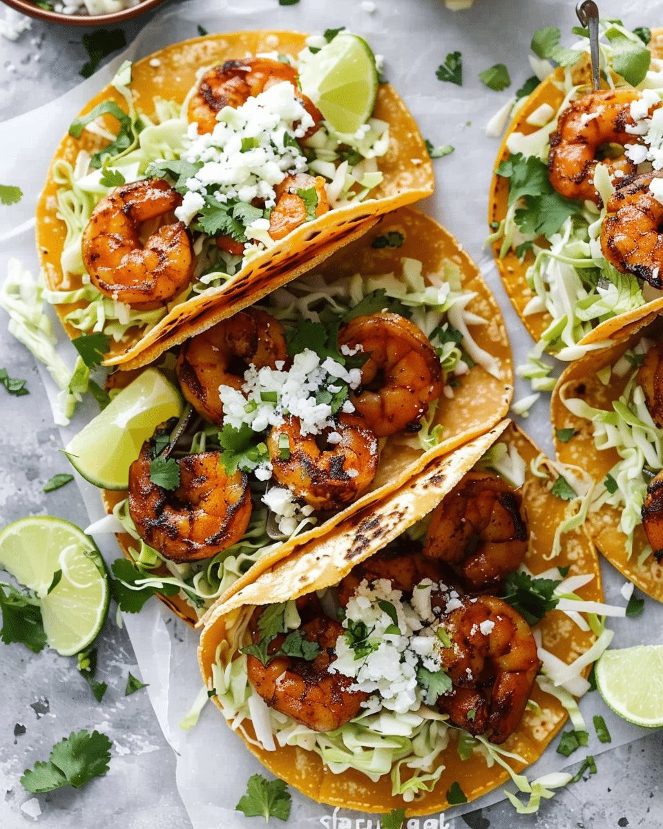 Garlic-Lime Shrimp Tacos with Avocado Cilantro Sauce