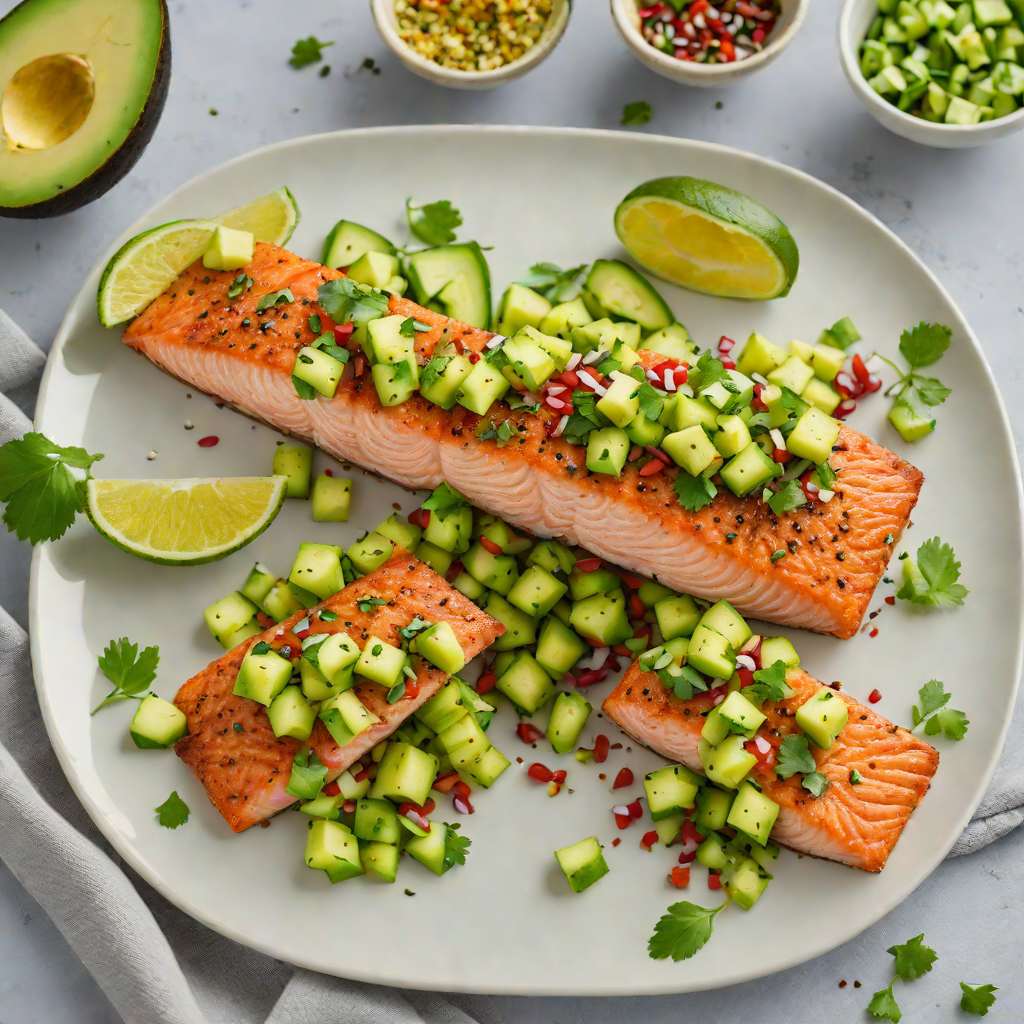 Spiced Salmon Fillets with Avocado Cucumber Salsa