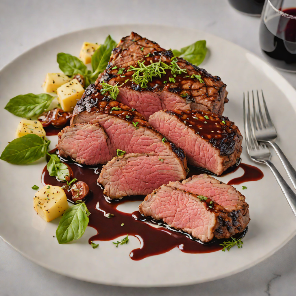 Pan-Seared Ribeye with Garlic Herb Butter and Red Wine Reduction
