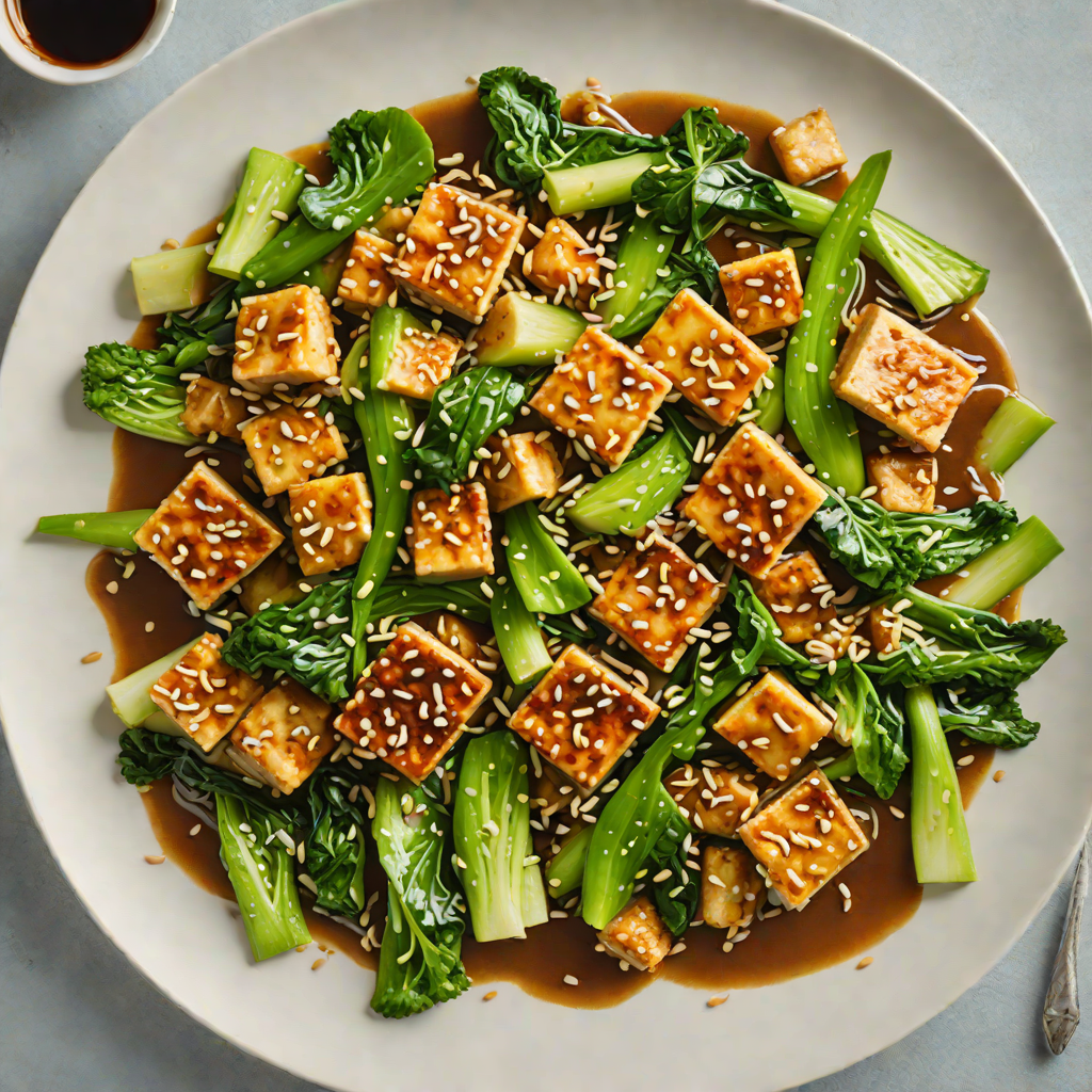 Sautéed Tofu Stir-Fry with Ginger-Sesame Sauce and Baby Bok Choy
