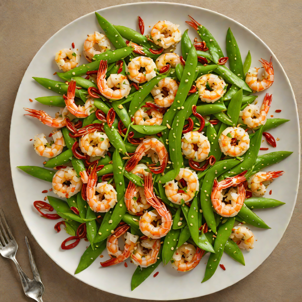 Stir-Fried Garlic Shrimp with Snow Peas and Chili Flakes