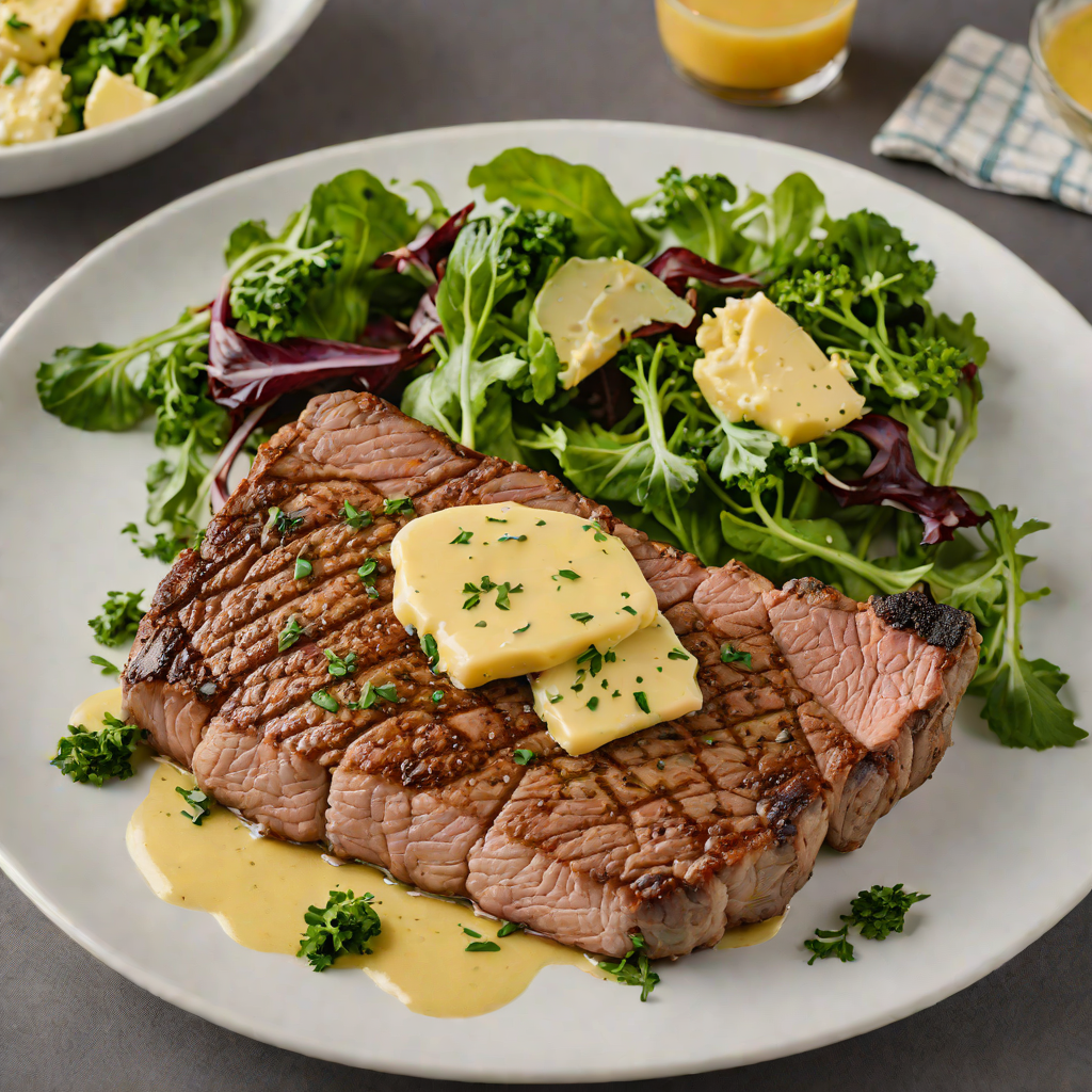 Pan-Seared Ribeye with Garlic-Herb Butter and Southern Greens