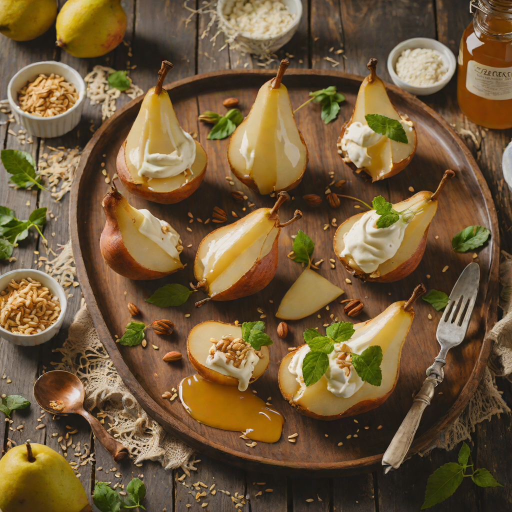 Honey Ginger Sake Poached Pears with Mascarpone Cream