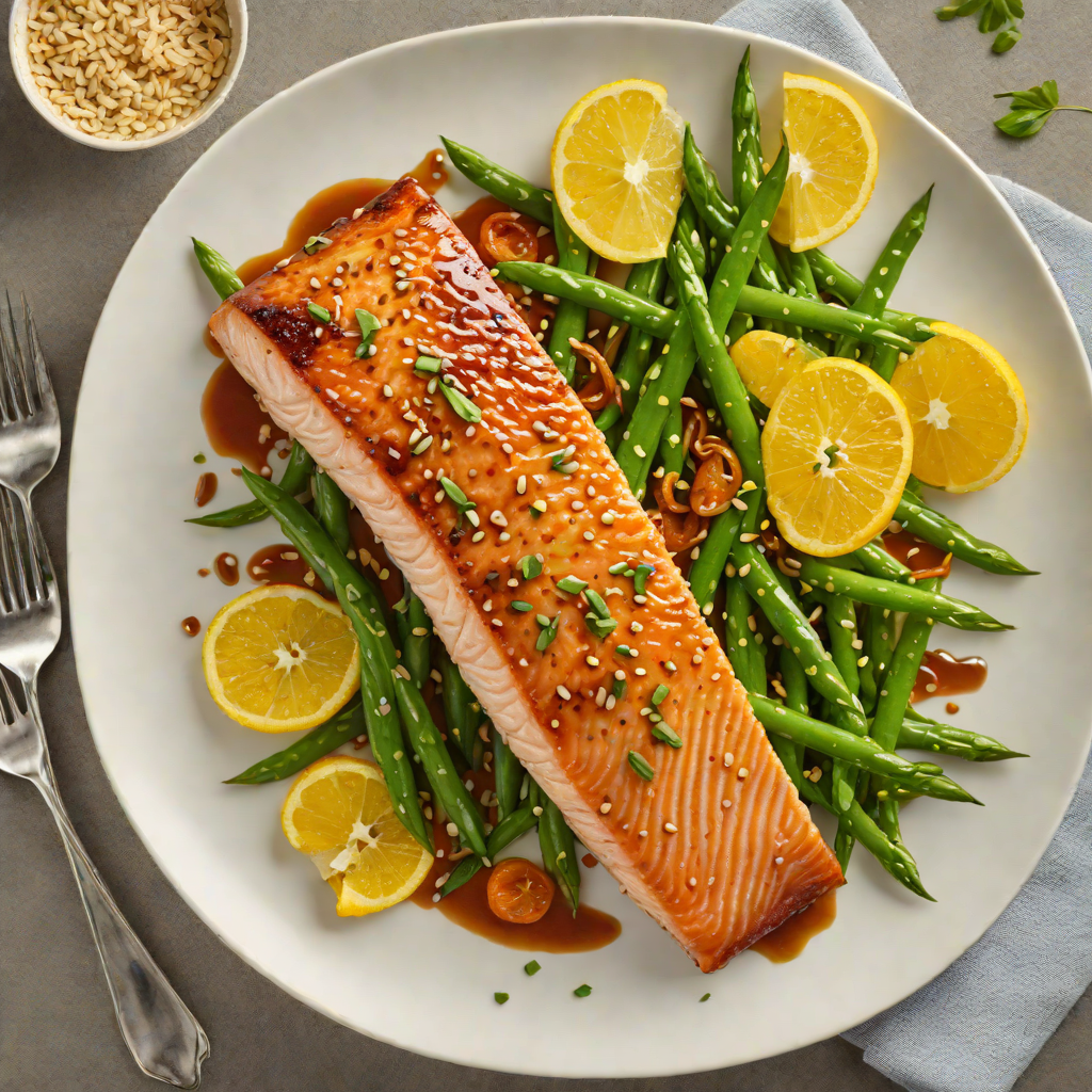 Pan-Fried Salmon with Citrus Soy Glaze and Sesame Green Beans
