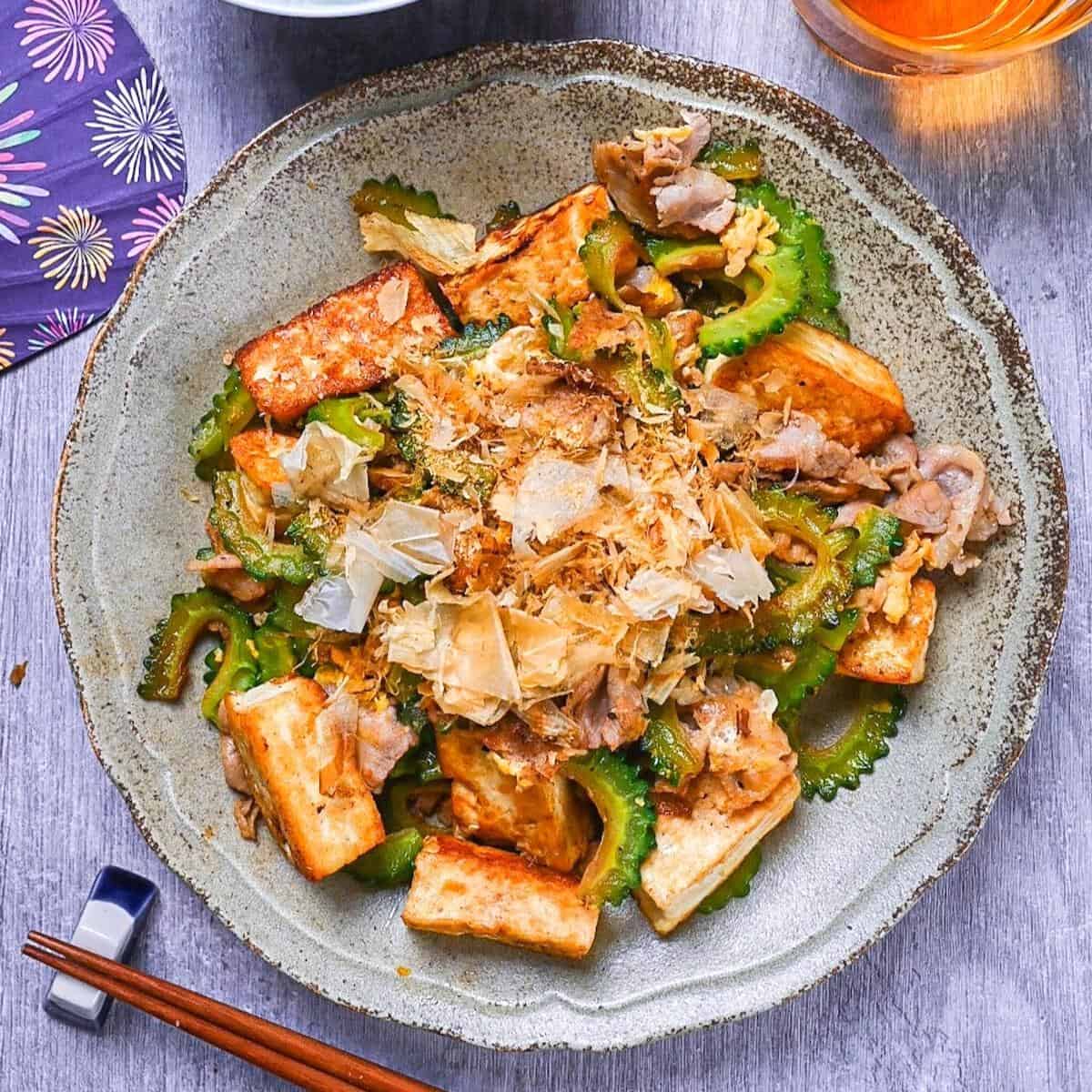 Goya Champuru Stir-Fry with Tofu and Egg