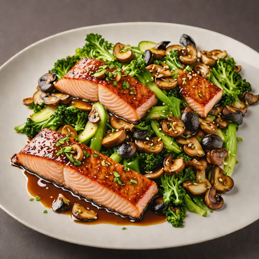 Soy-Ginger Glazed Salmon with Stir-Fried Bok Choy and Mushrooms
