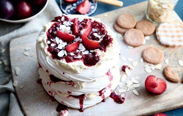 Macadamia and Davidson’s Plum Pavlova with Quandong Coulis