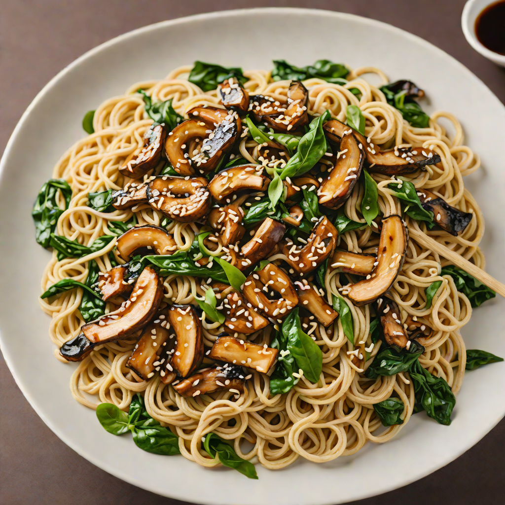 Sautéed Shiitake Mushroom and Spinach Udon Noodles with Ginger Soy Sauce