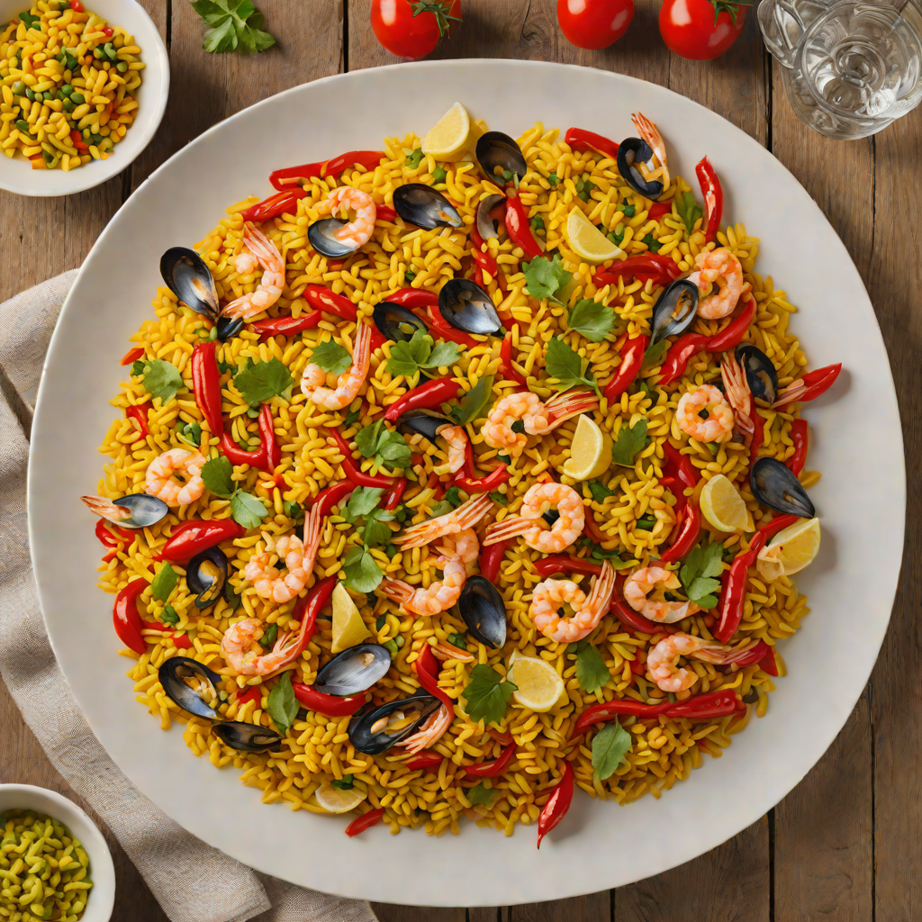 Saffron and Tomato Seafood Paella with Roasted Red Peppers