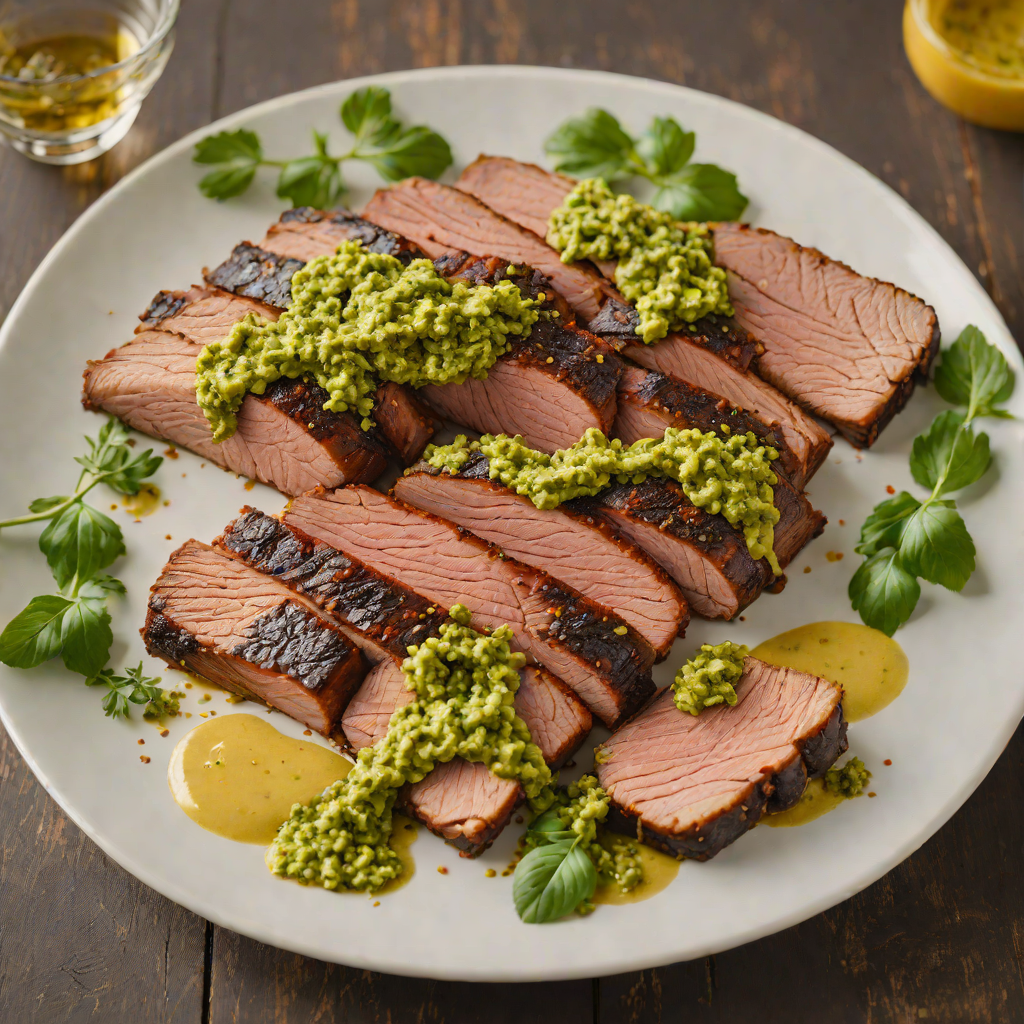 Slow-Smoked Brisket with Mustard-Pesto Rub