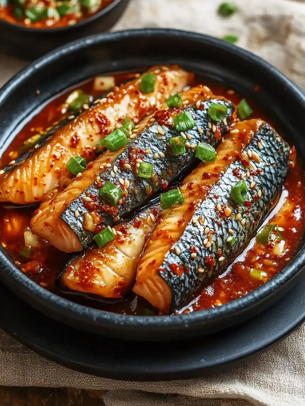 Steamed Mackerel with Korean Spicy Gochujang Sauce