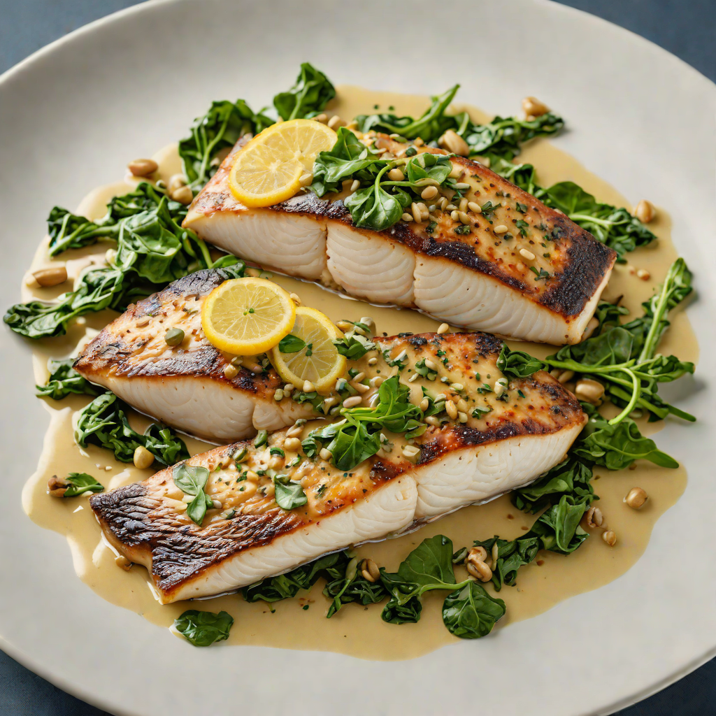 Pan-Roasted Sea Bass with Lemon-Caper Sauce and Wilted Spinach