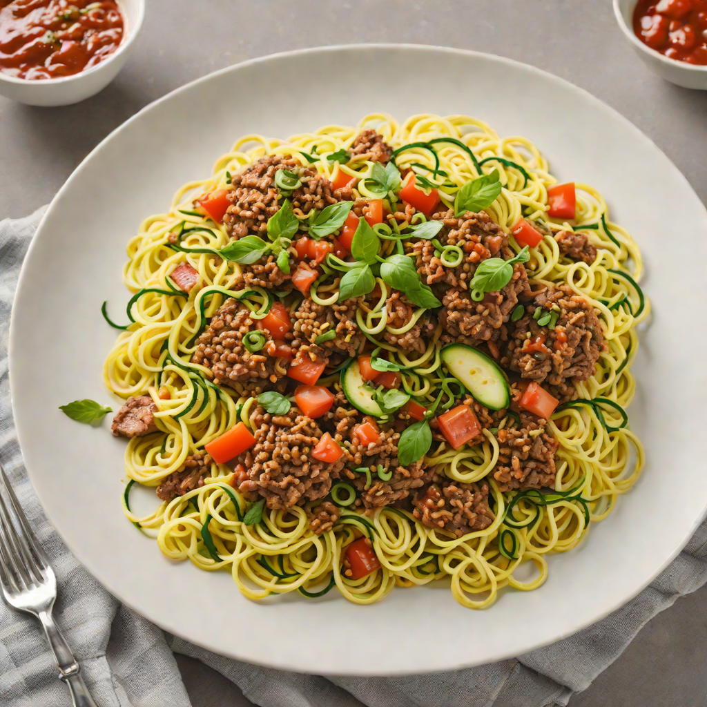 Sautéed Ground Beef with Zucchini Noodles and Tomato-Basil Sauce