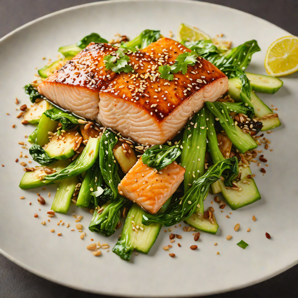 Maple-Glazed Salmon with Ginger and Sesame Sautéed Bok Choy