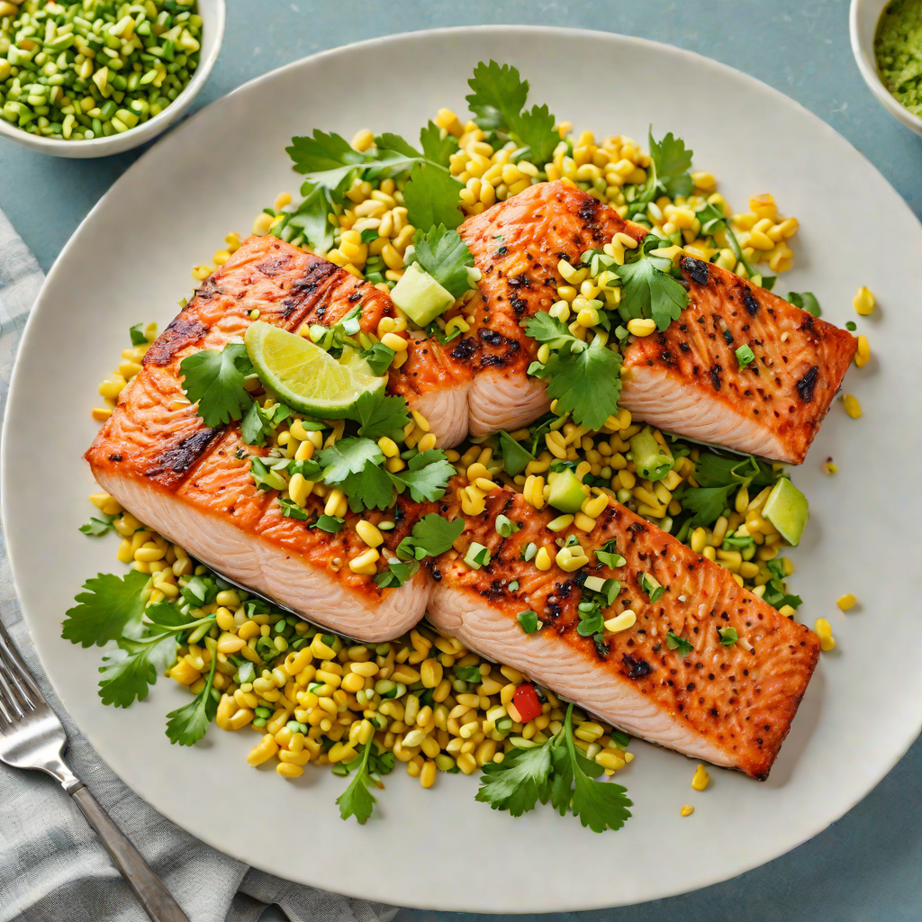 Pan-Seared Salmon with Charred Corn and Cilantro Lime Dressing