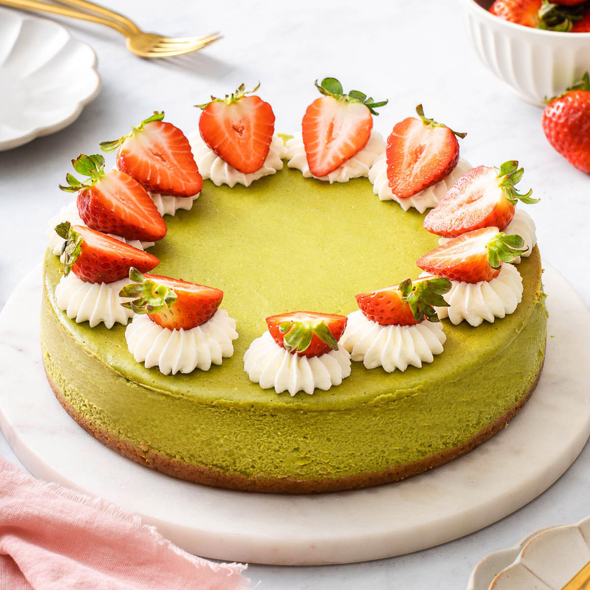 Japanese Cotton Cheesecake with Matcha Topping