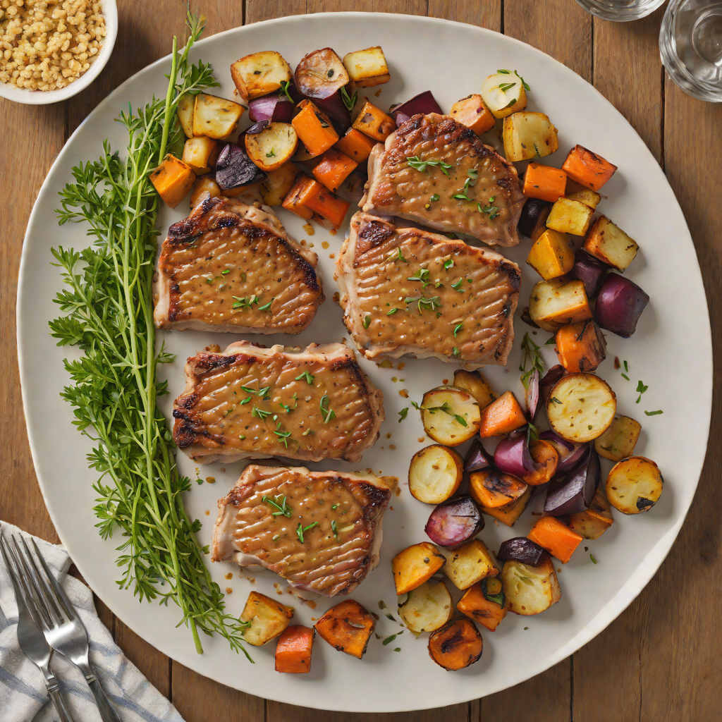 Sheet Pan Mustard-Glazed Pork Chops with Roasted Root Vegetables