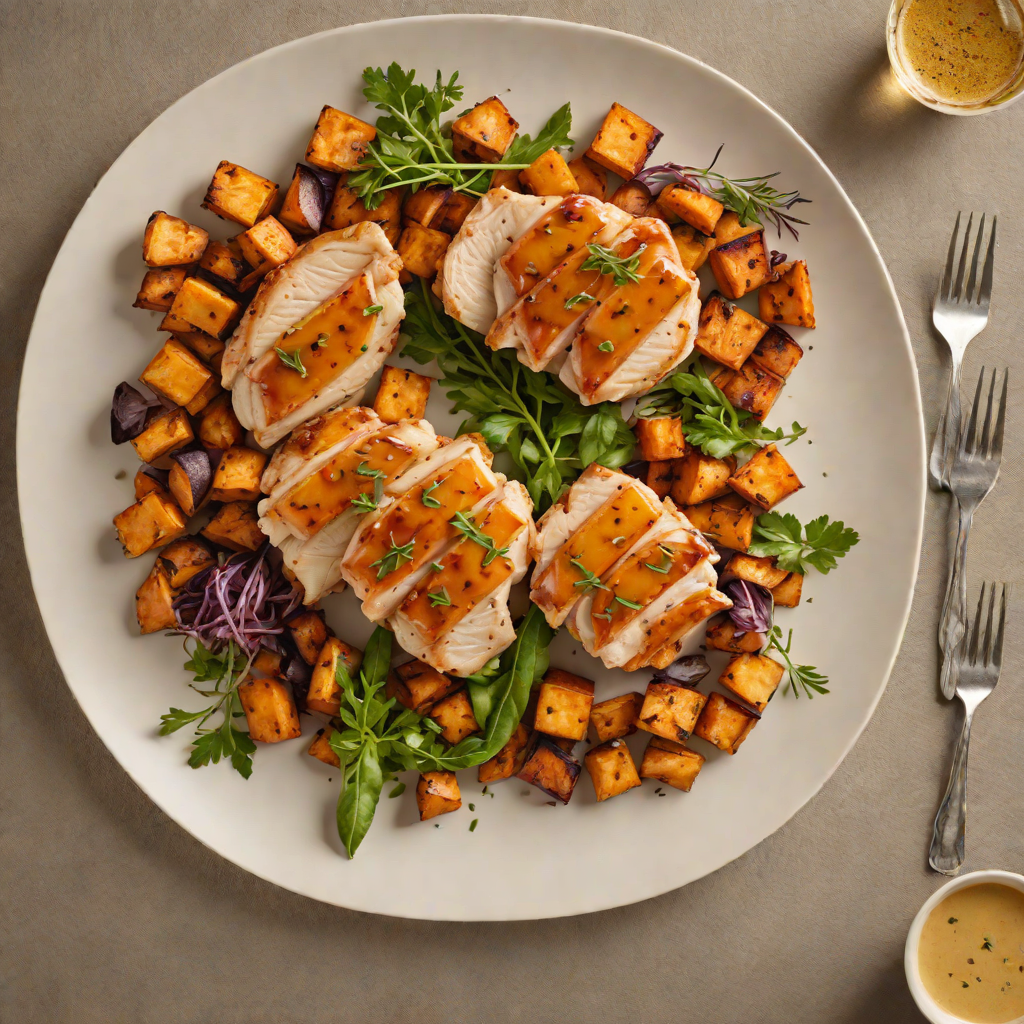 Pan-Seared Chicken with Honey Dijon Glaze and Roasted Sweet Potatoes