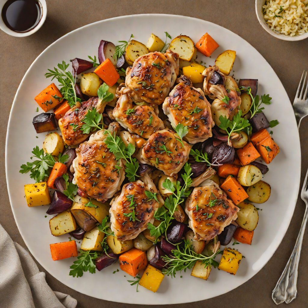 Sautéed Garlic-Herb Chicken Thighs with Roasted Root Vegetables