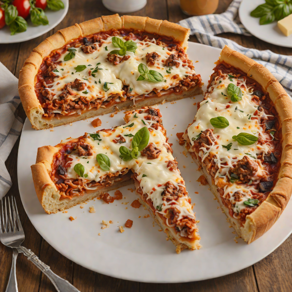 Chicago-Style Deep Dish Pizza with Layered Sausage and Mozzarella