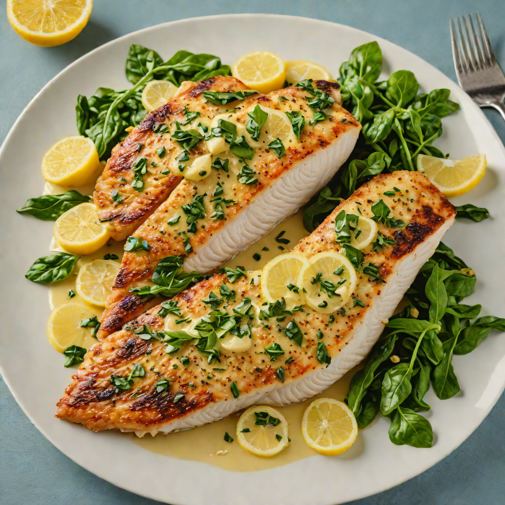 Pan-Fried Tilapia with Lemon-Caper Butter Sauce and Garlic Spinach