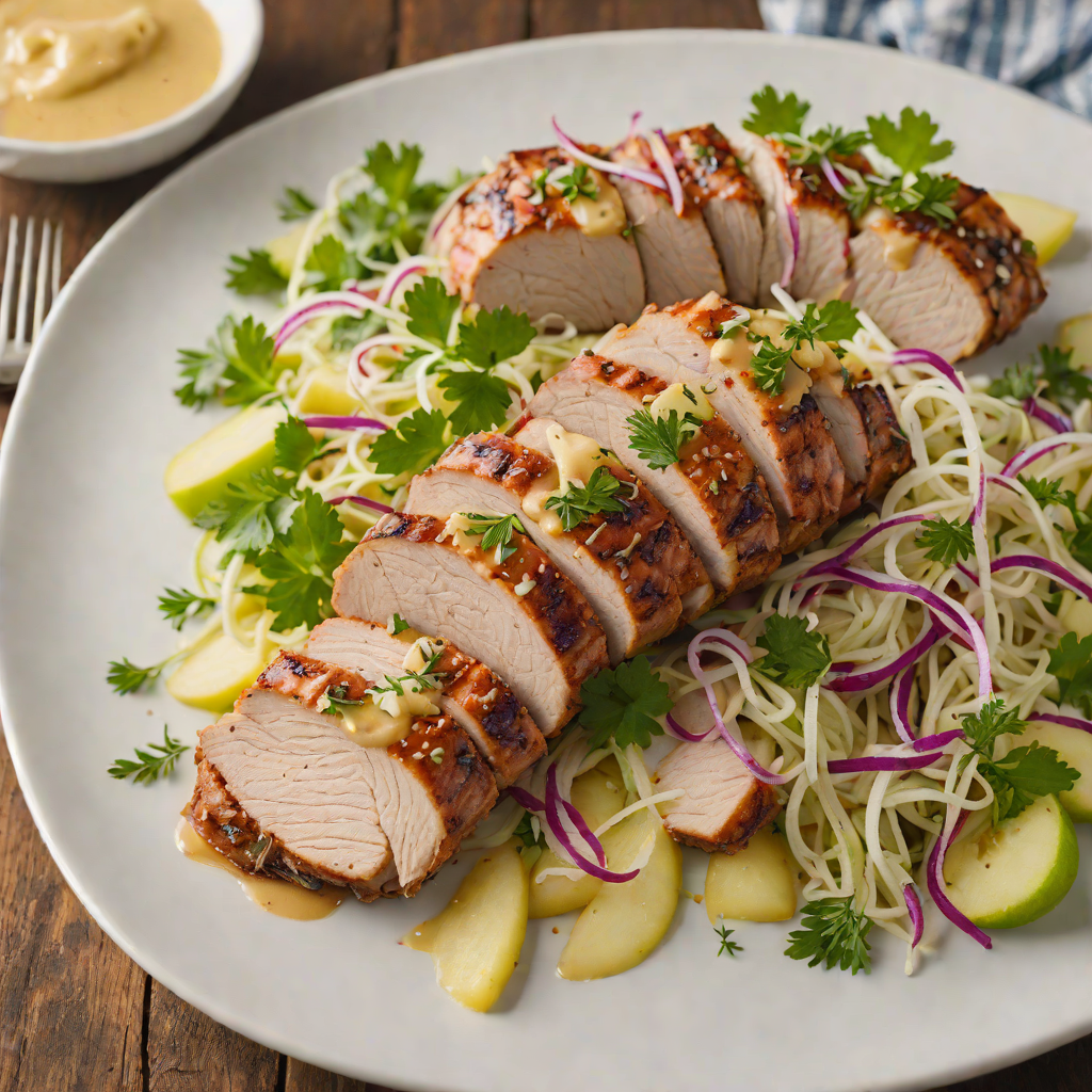 Oven-Roasted Pork Tenderloin with Mustard-Thyme Glaze and Apple Slaw