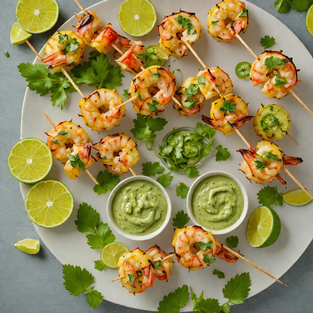 Grilled Pineapple and Jalapeño Shrimp Skewers with Lime Cilantro Sauce