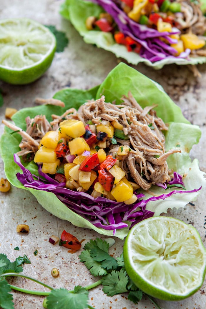 Slow-Cooked Pork Carnitas Lettuce Wraps with Cilantro Lime Sauce