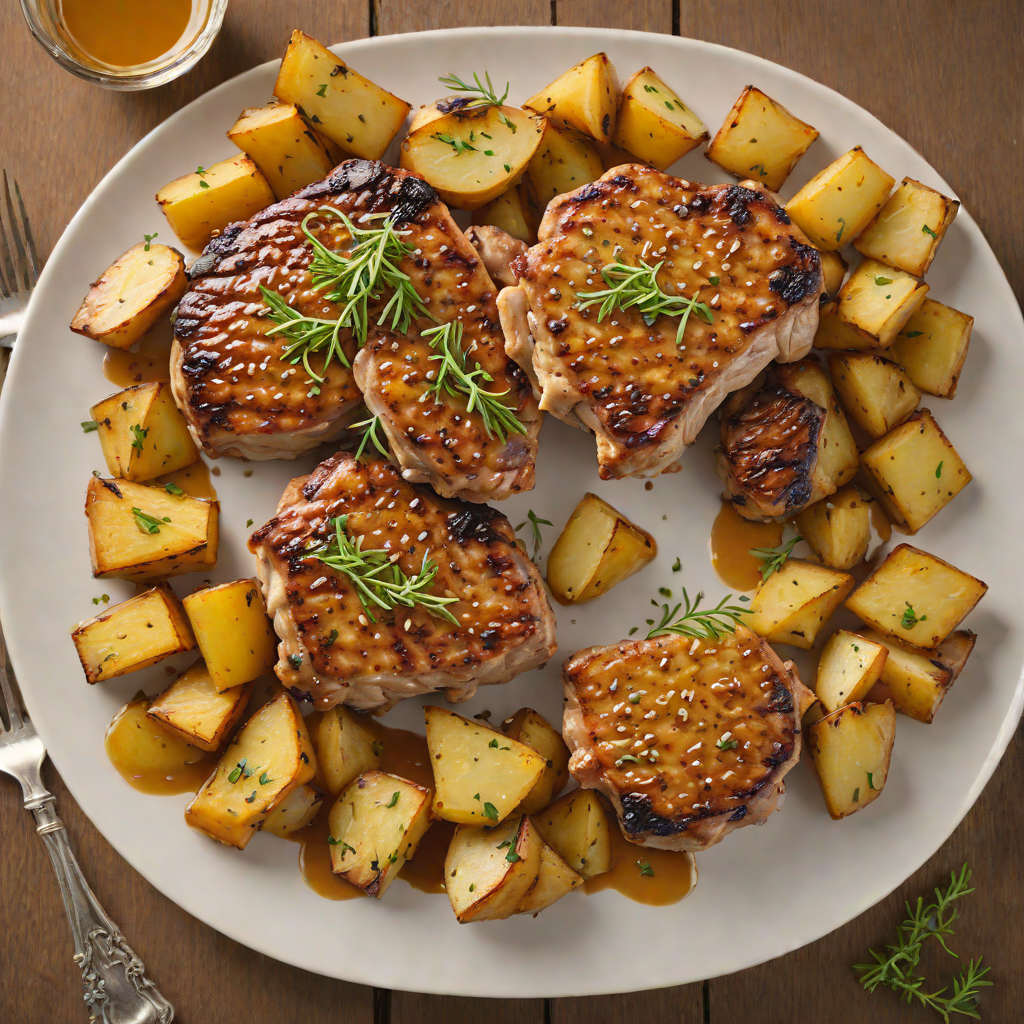 Honey-Mustard Glazed Pork Chops with Roasted Garlic Potatoes