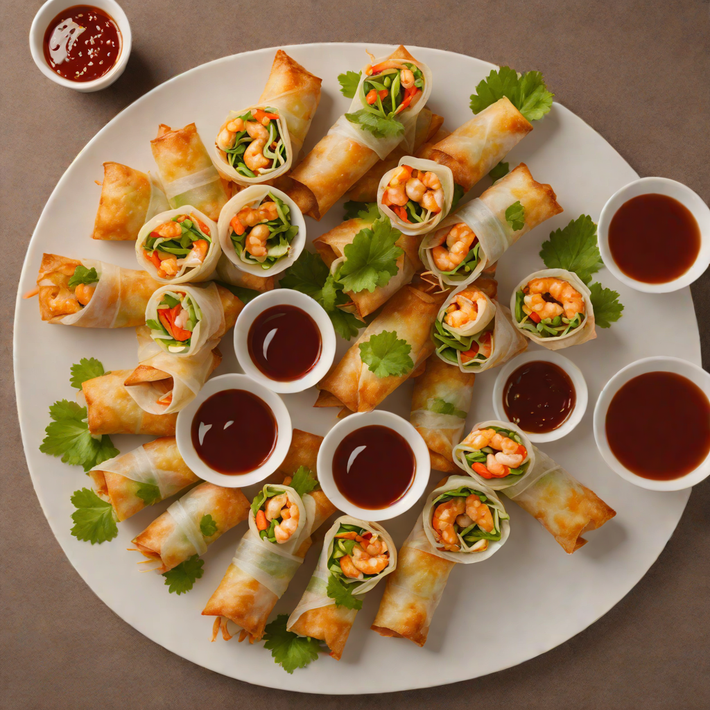 Pan-Fried Shrimp Spring Rolls with Sweet Chili Dipping Sauce