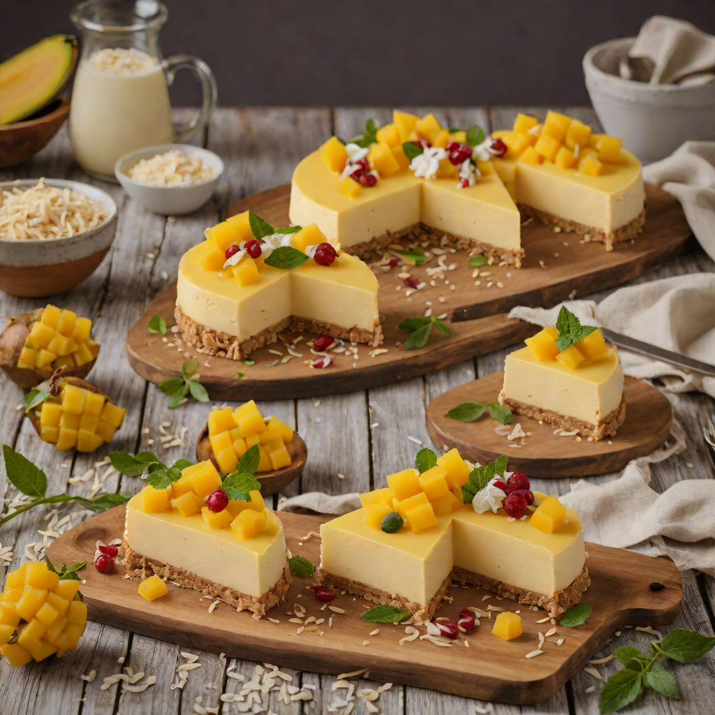 Layered No-Bake Mango Coconut Cheesecake