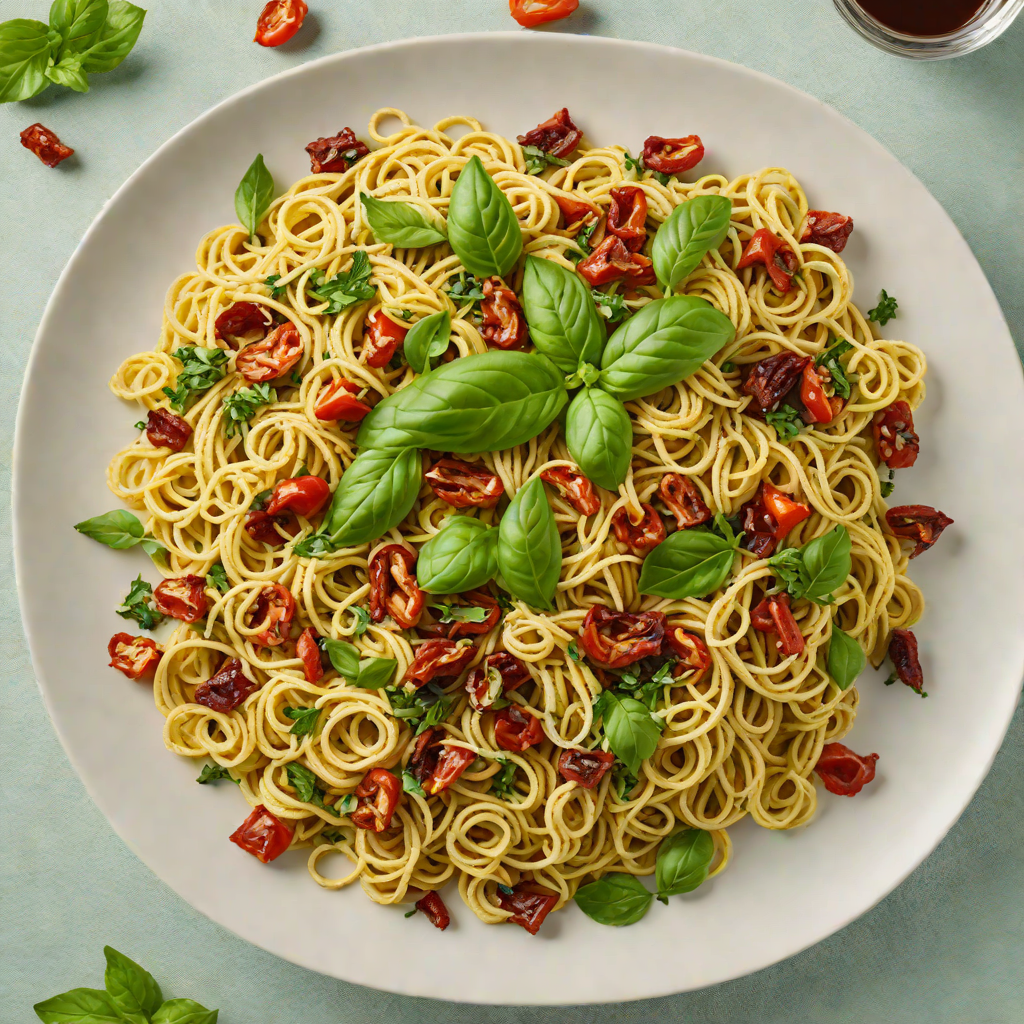 Basil-Garlic Pesto Pasta with Sun-Dried Tomatoes