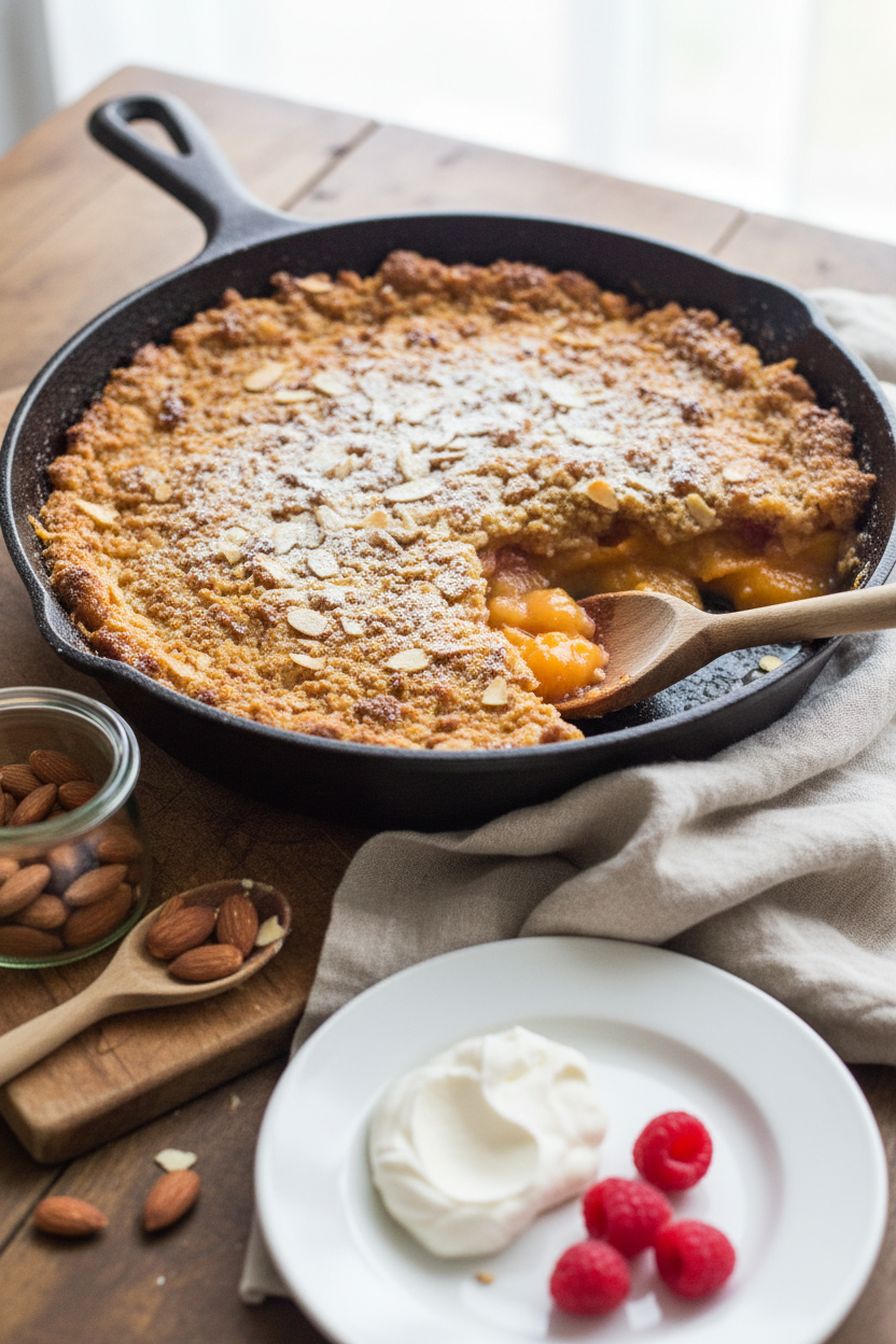Warm Peach and Almond Crisp with Cinnamon