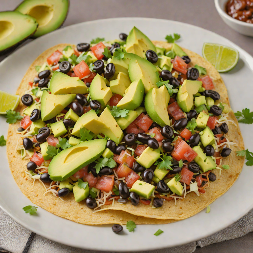 Fourth Layered Mexican Tostada with Black Beans and Avocado