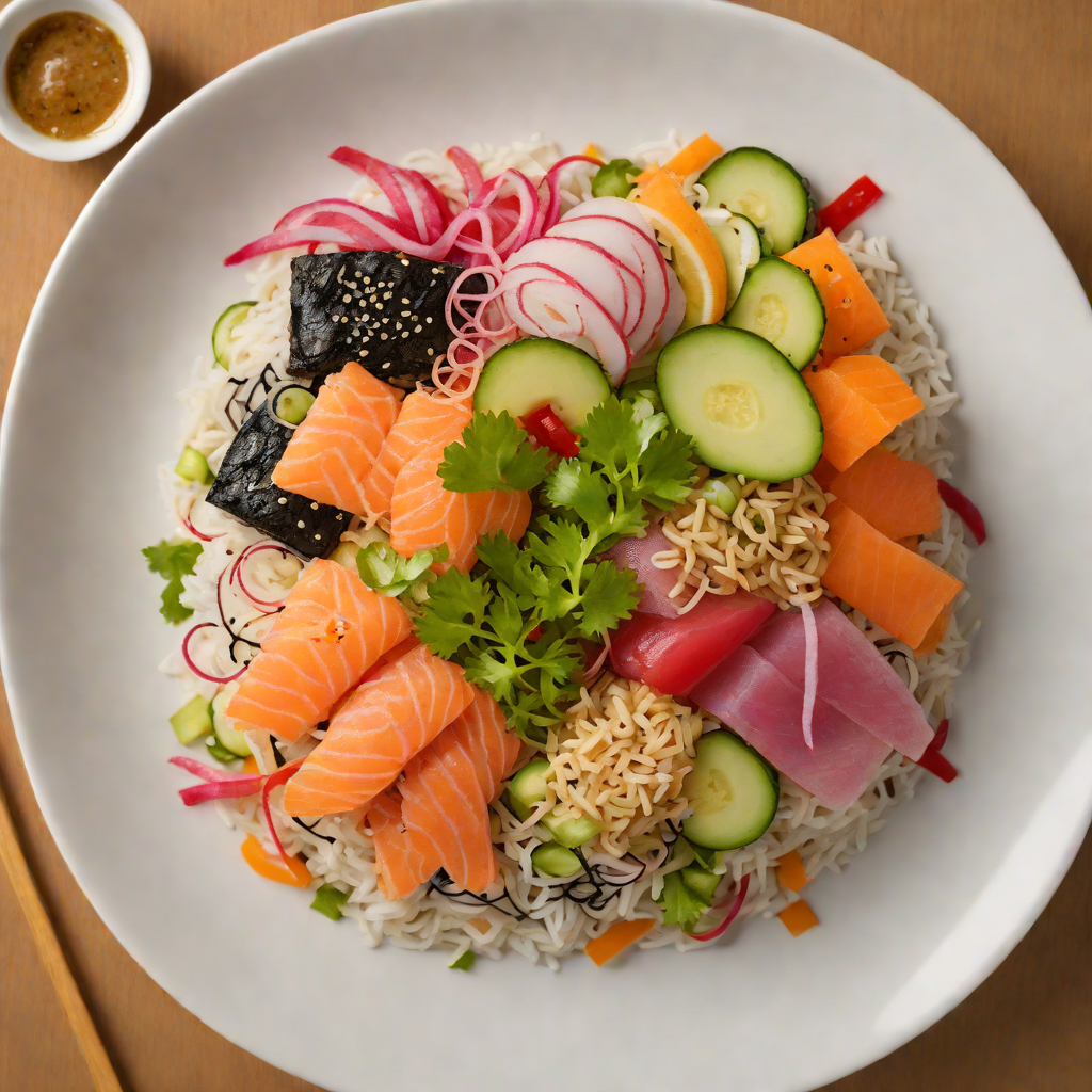 Four-Layer Asian Fusion Sushi Bowl with Pickled Ginger