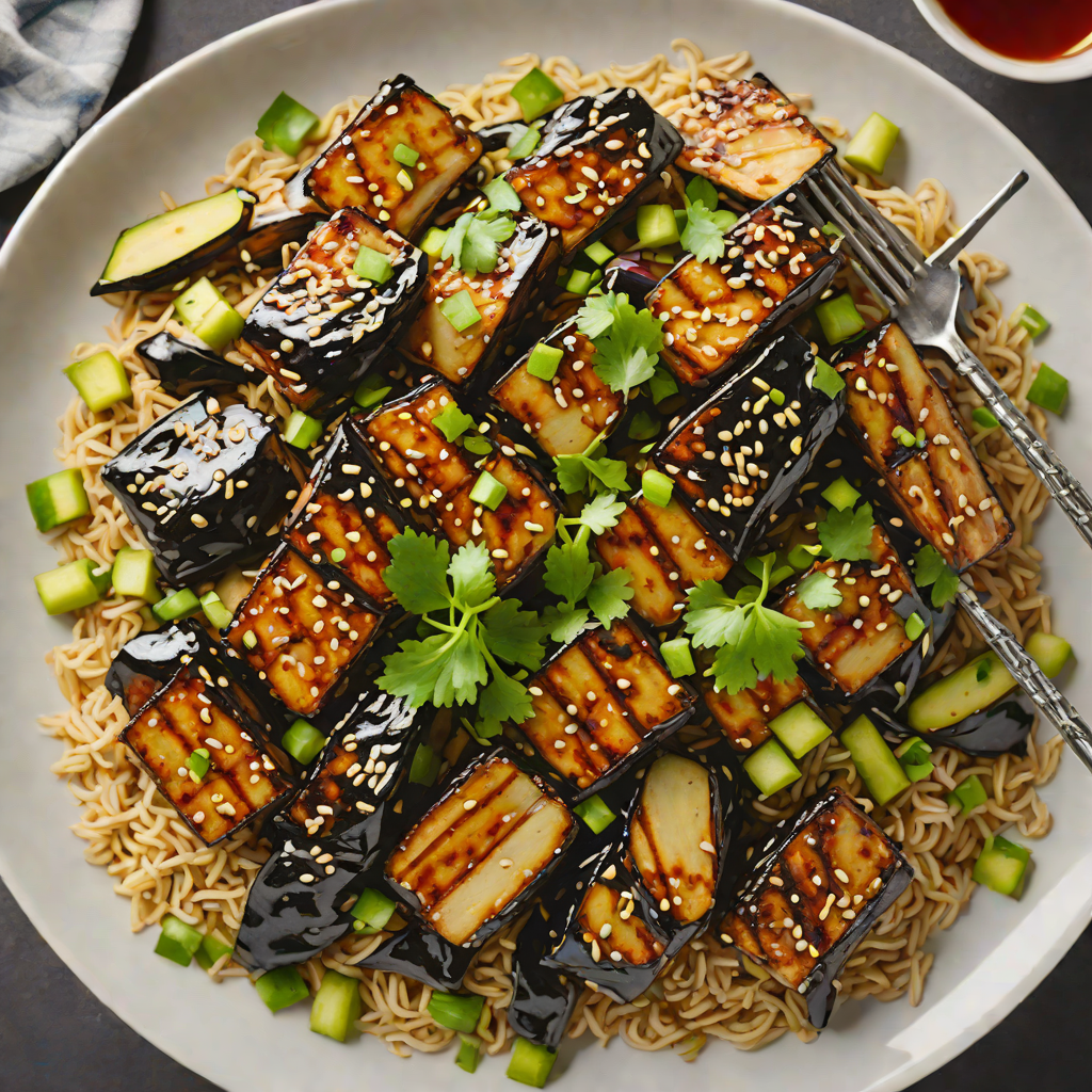 Grilled Miso-Glazed Eggplant Donburi with Scallions