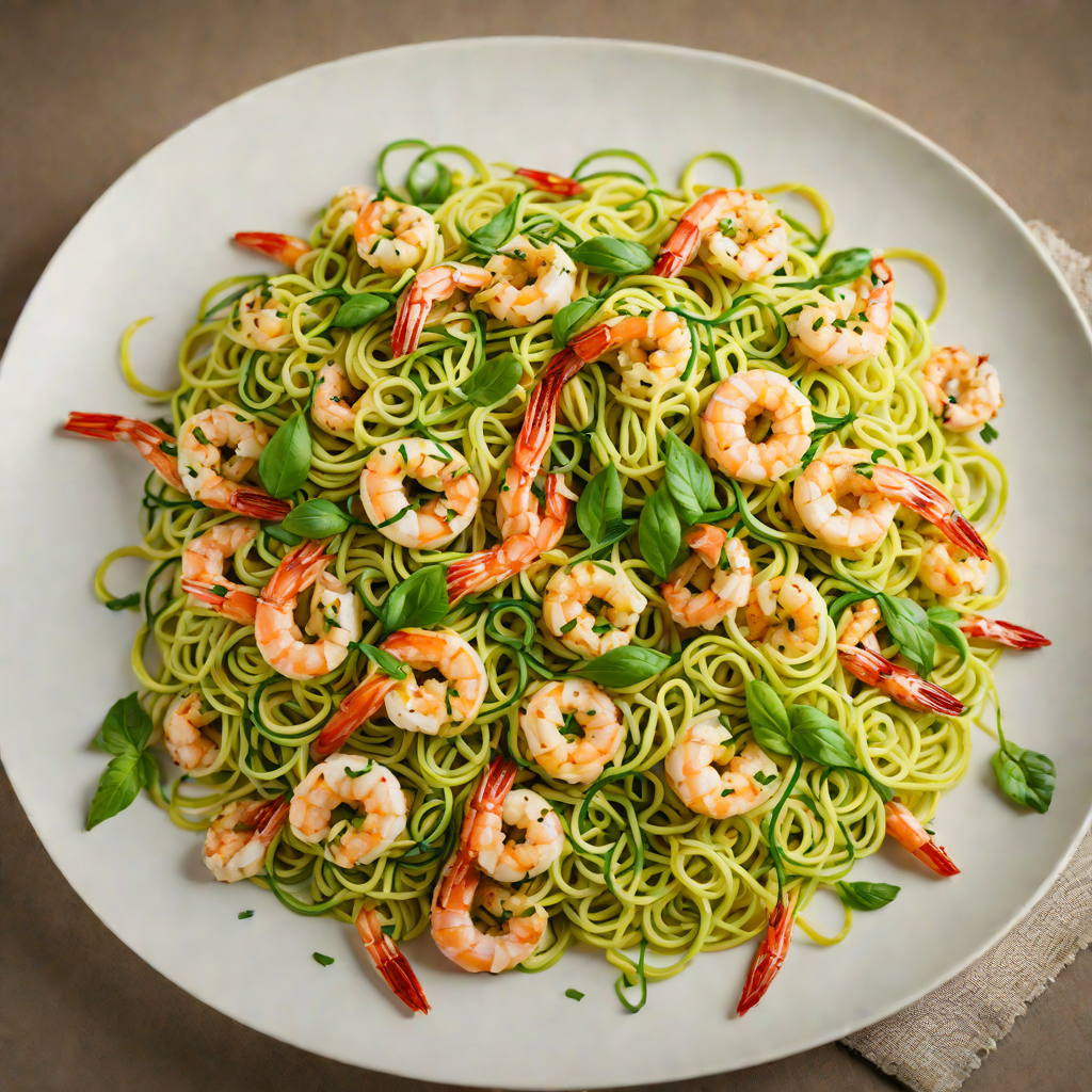 Zucchini Noodles Stir-Fried with Shrimp and Basil
