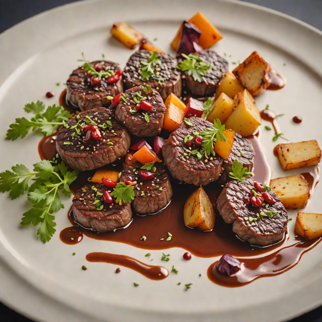 Spiced Kangaroo Medallions with Pepperberry Jus and Roasted Root Vegetables