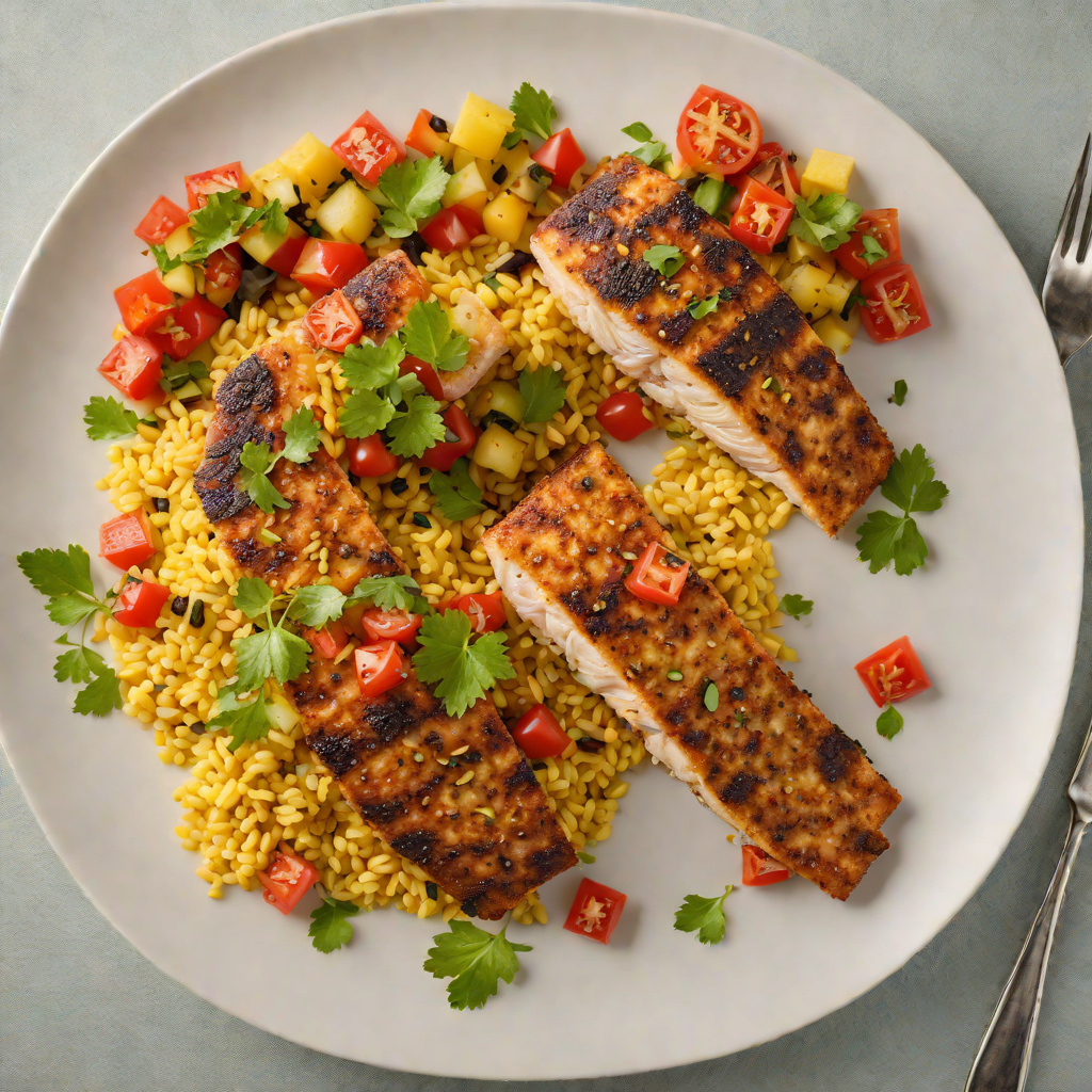 Grilled Cajun-Spiced Catfish with Cornbread and Tomato Salad