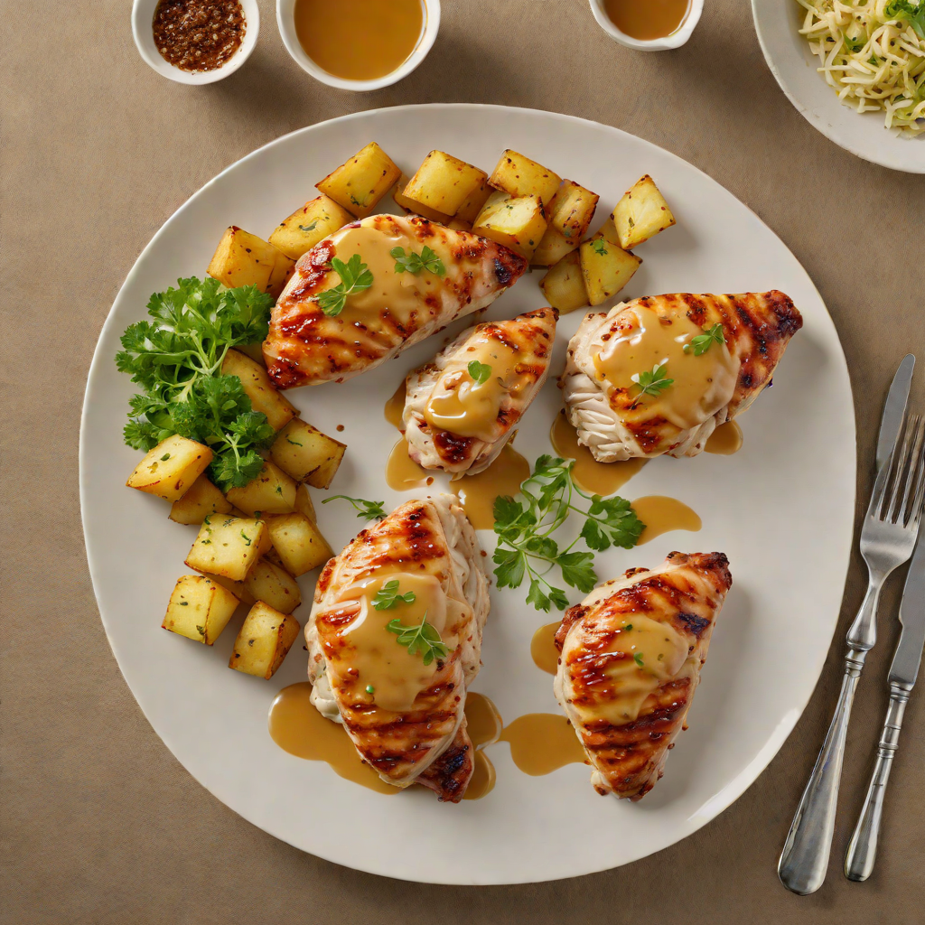 Pan-Seared Chicken with Honey-Mustard Glaze and Garlic Potatoes