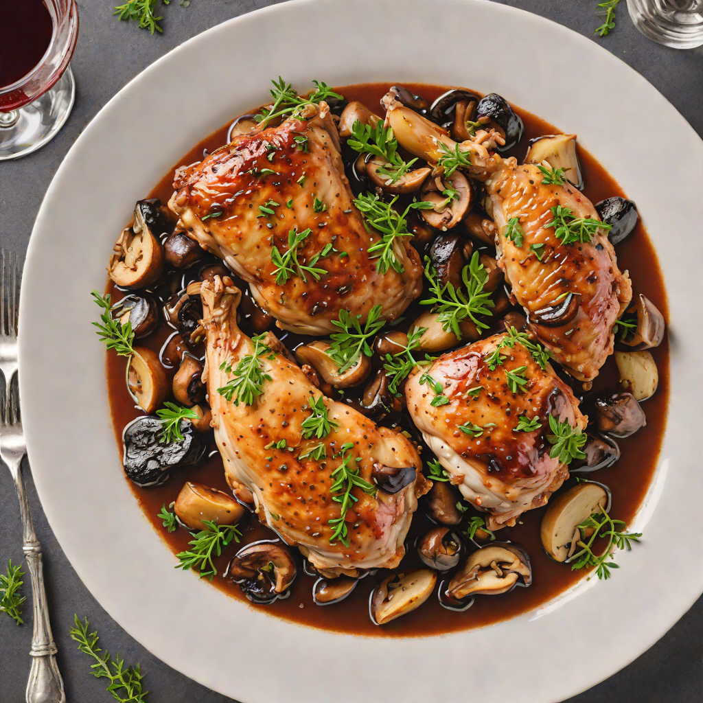 Red Wine-Braised Chicken with Mushrooms and Thyme